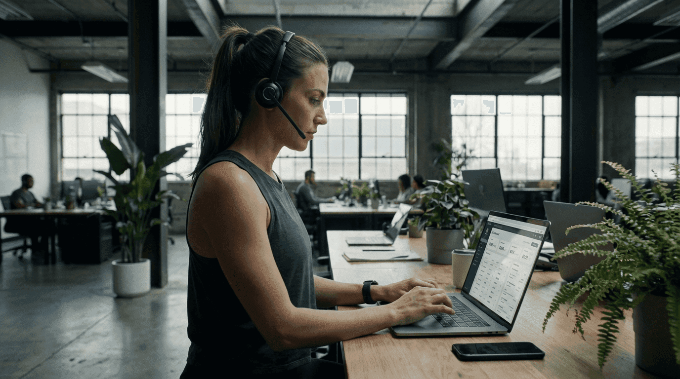Inside sales rep pitching a prospect on the phone and getting live AI sales coaching