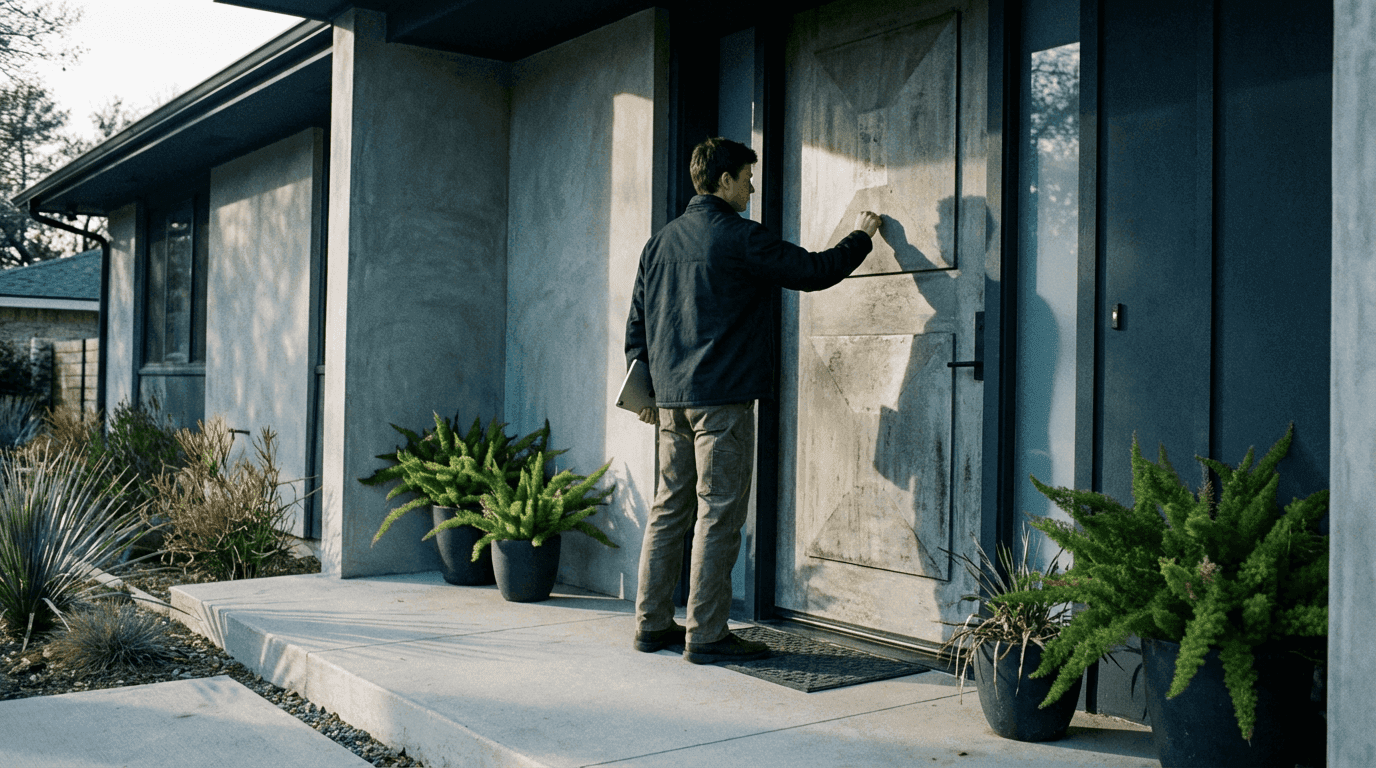 Door-to-door salesman recording his sales pitch and receiving AI-generated sales coaching