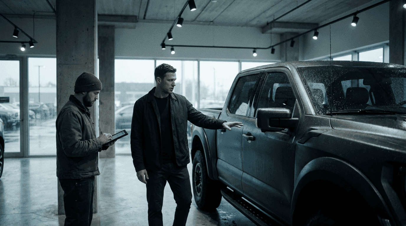 Car salesman pitching a potential buyer after being coached by Parlay after his previous sales pitch